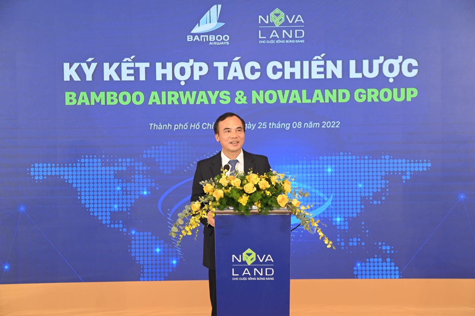 Ông Nguyễn Mạnh Quân - Thành viên HĐQT, TGĐ Bamboo Airways chia sẻ về nội dung của buổi ký kết hợp tác chiến lược với Novaland