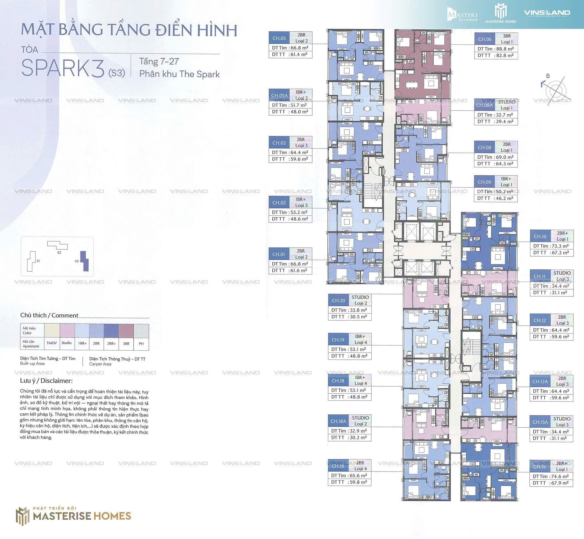 Mặt bằng Layout tòa S3 Masteri Era Landmark